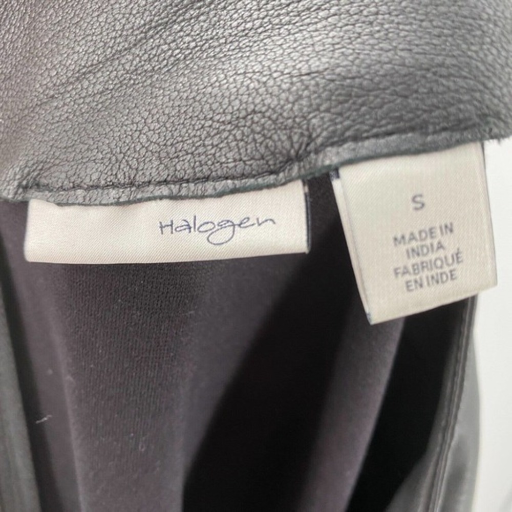 Halogen Black Leather Ponte Knit Shift Dress Size S Exposed Zipper Short Sleeve - Picture 8 of 11